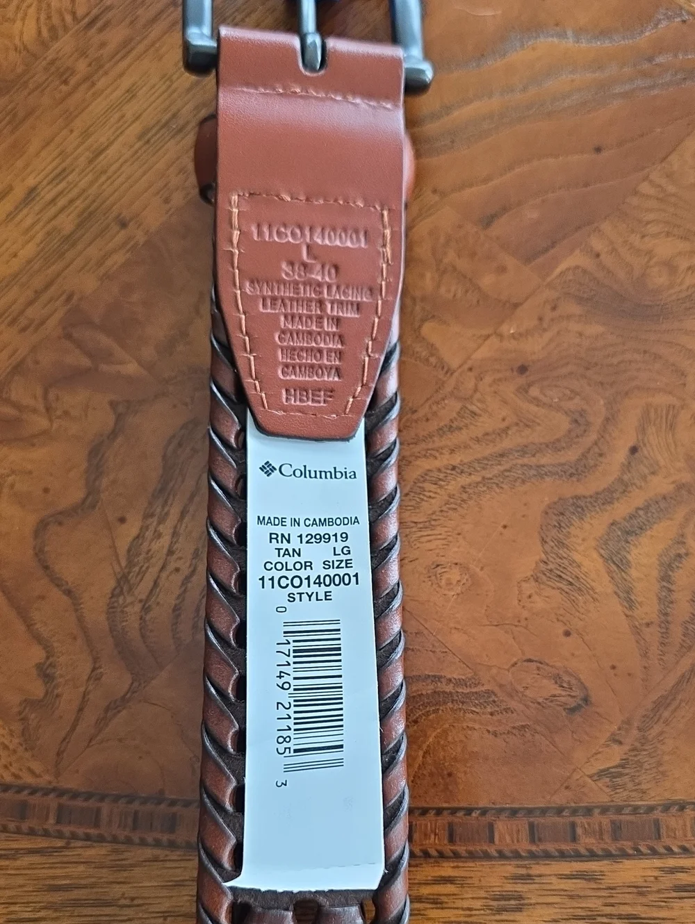 Columbia Hand Laced Belt Men’s Size L 38-40 Brown - NEW